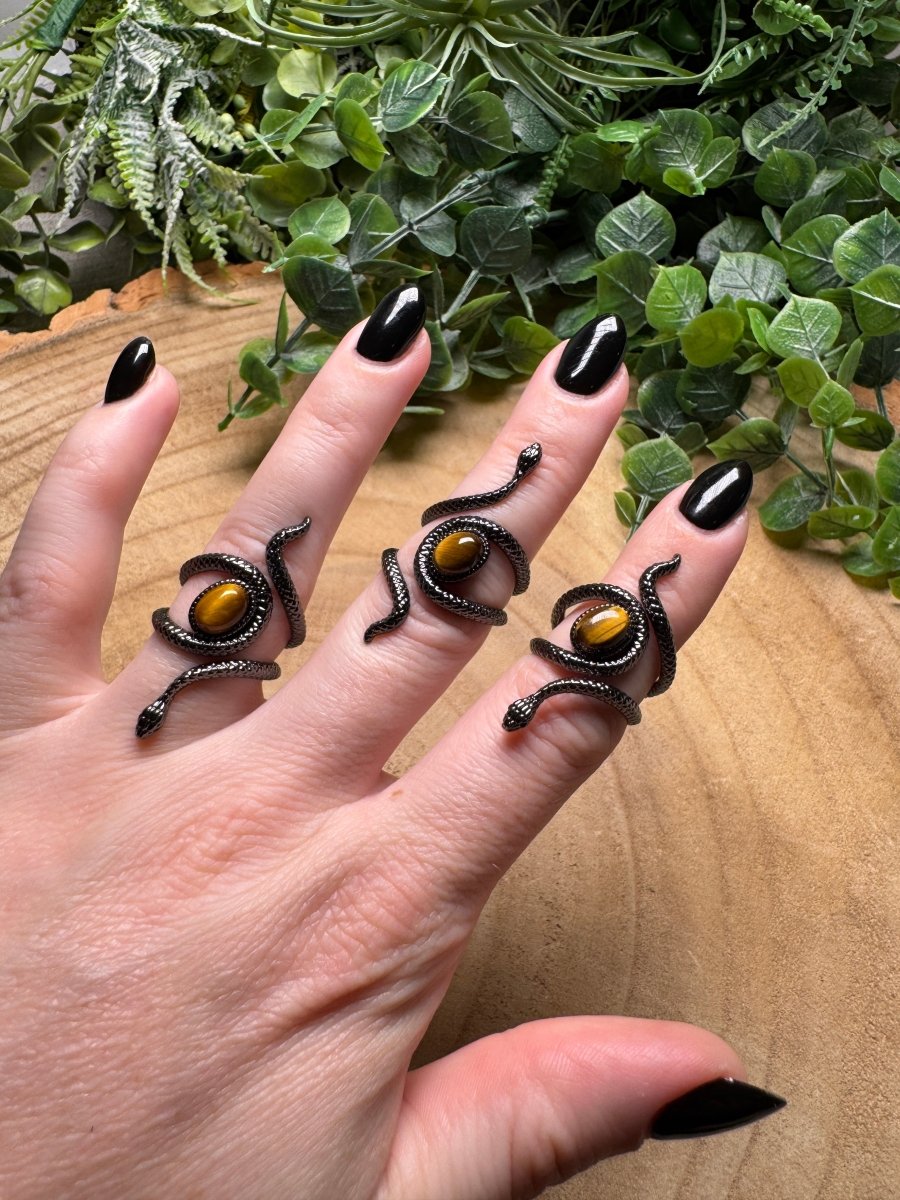 Tigers Eye Snake Ring Adjustable | Copper Ashes