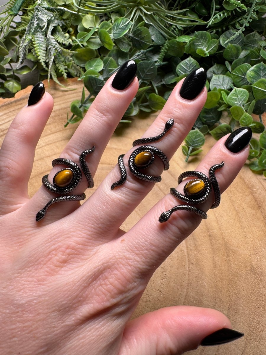 Tigers Eye Snake Ring Adjustable | Copper Ashes