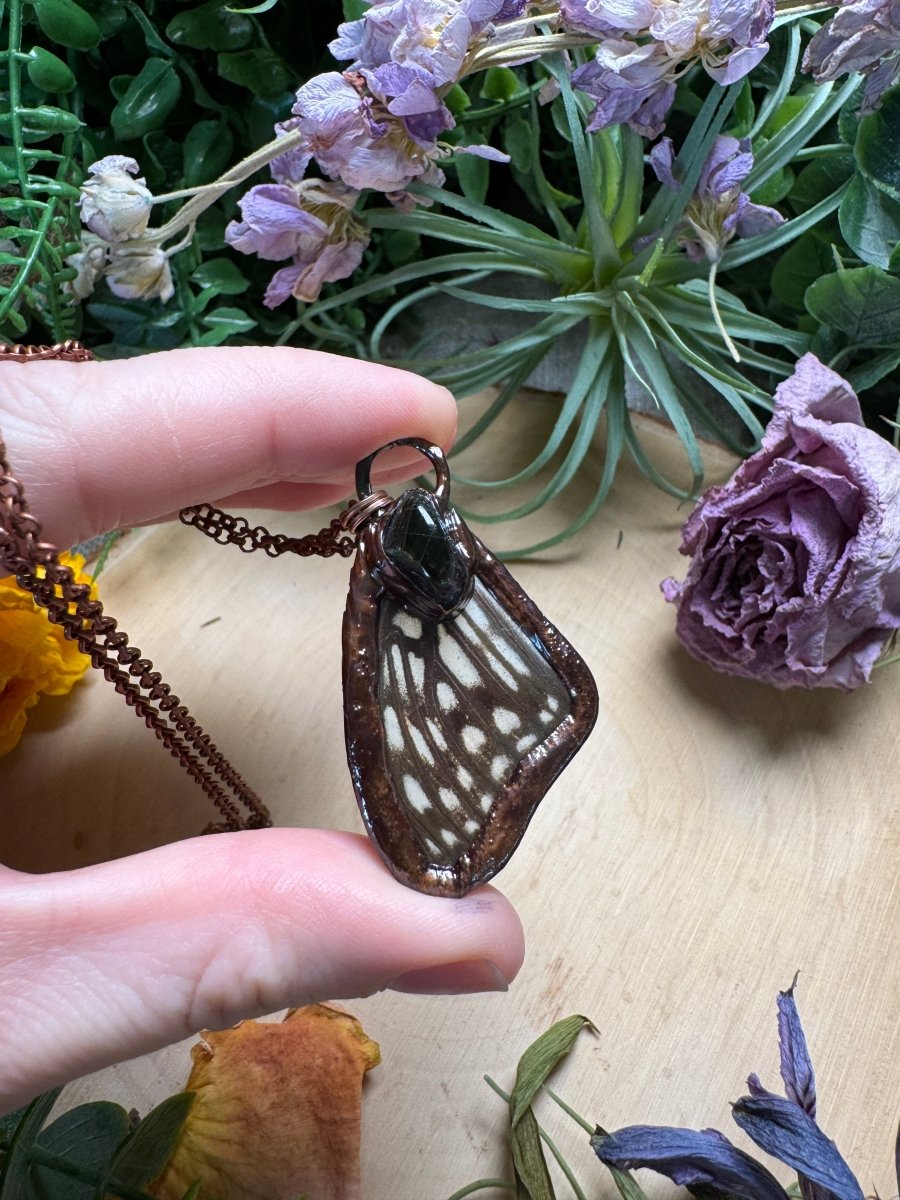 Tourmaline and Butterfly Wing Necklace | Copper Ashes