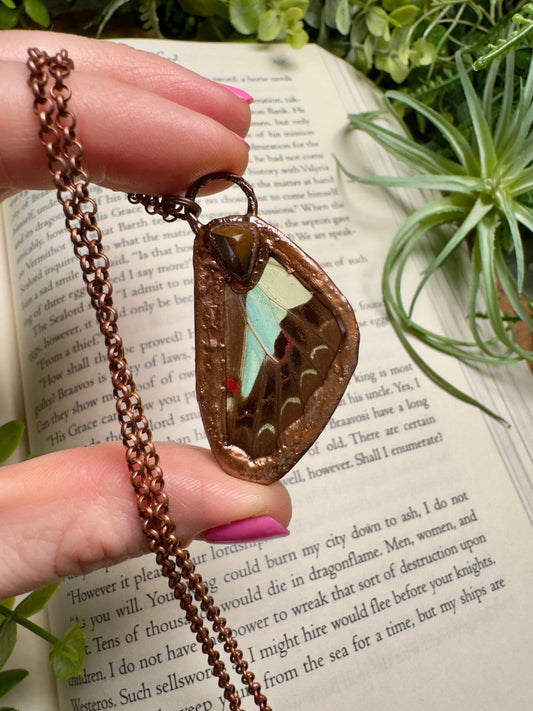 Turquoise and Butterfly Wing Necklace | Copper Ashes