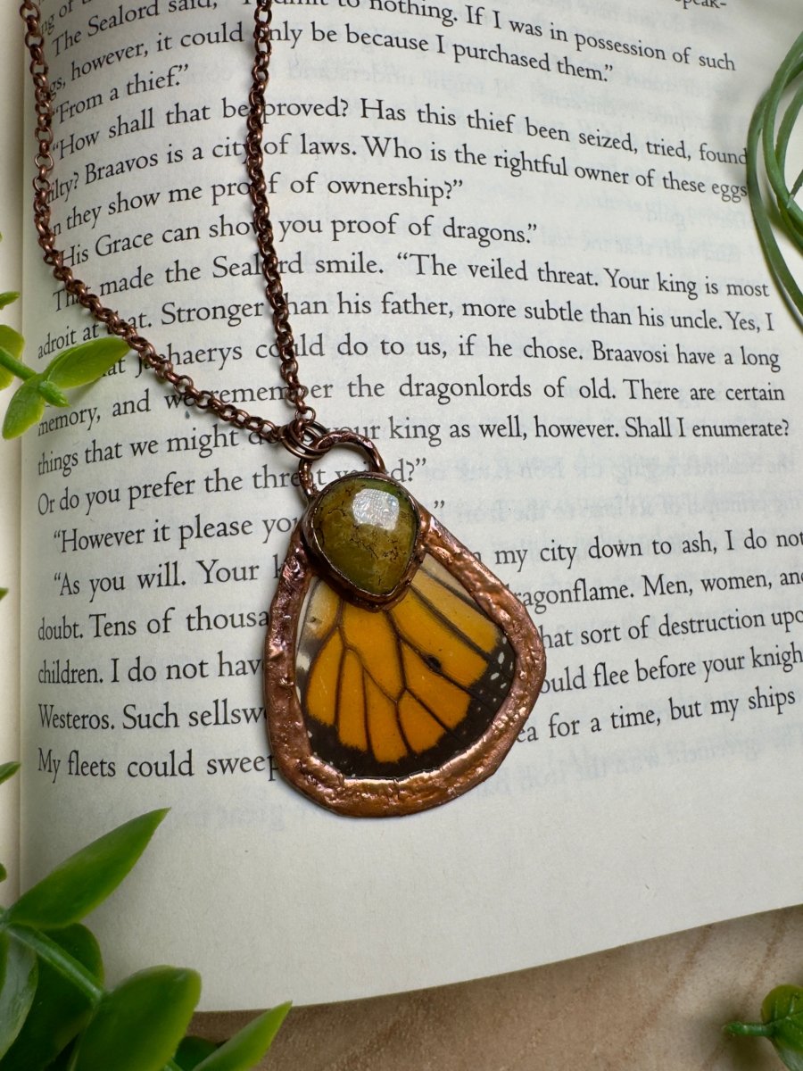 Turquoise and Butterfly Wing Necklace | Copper Ashes