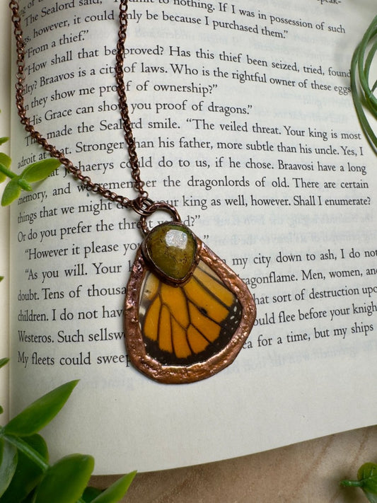 Turquoise and Butterfly Wing Necklace | Copper Ashes