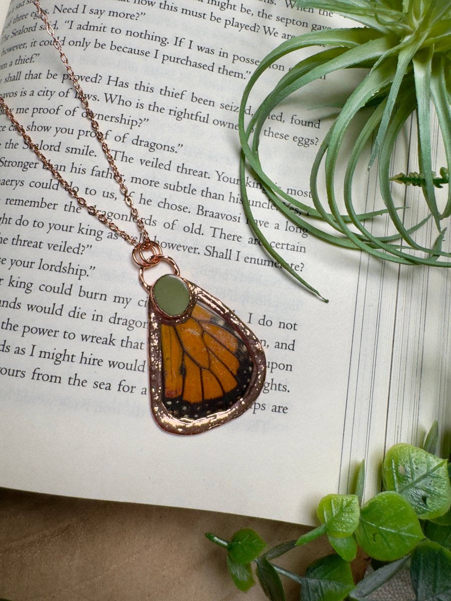 Turquoise and Butterfly Wing Necklace | Copper Ashes
