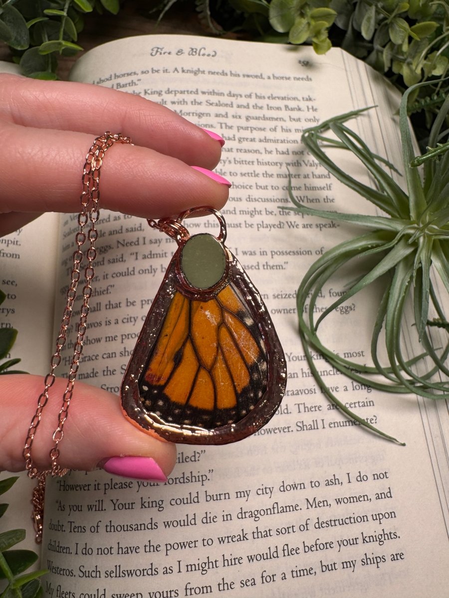 Turquoise and Butterfly Wing Necklace | Copper Ashes