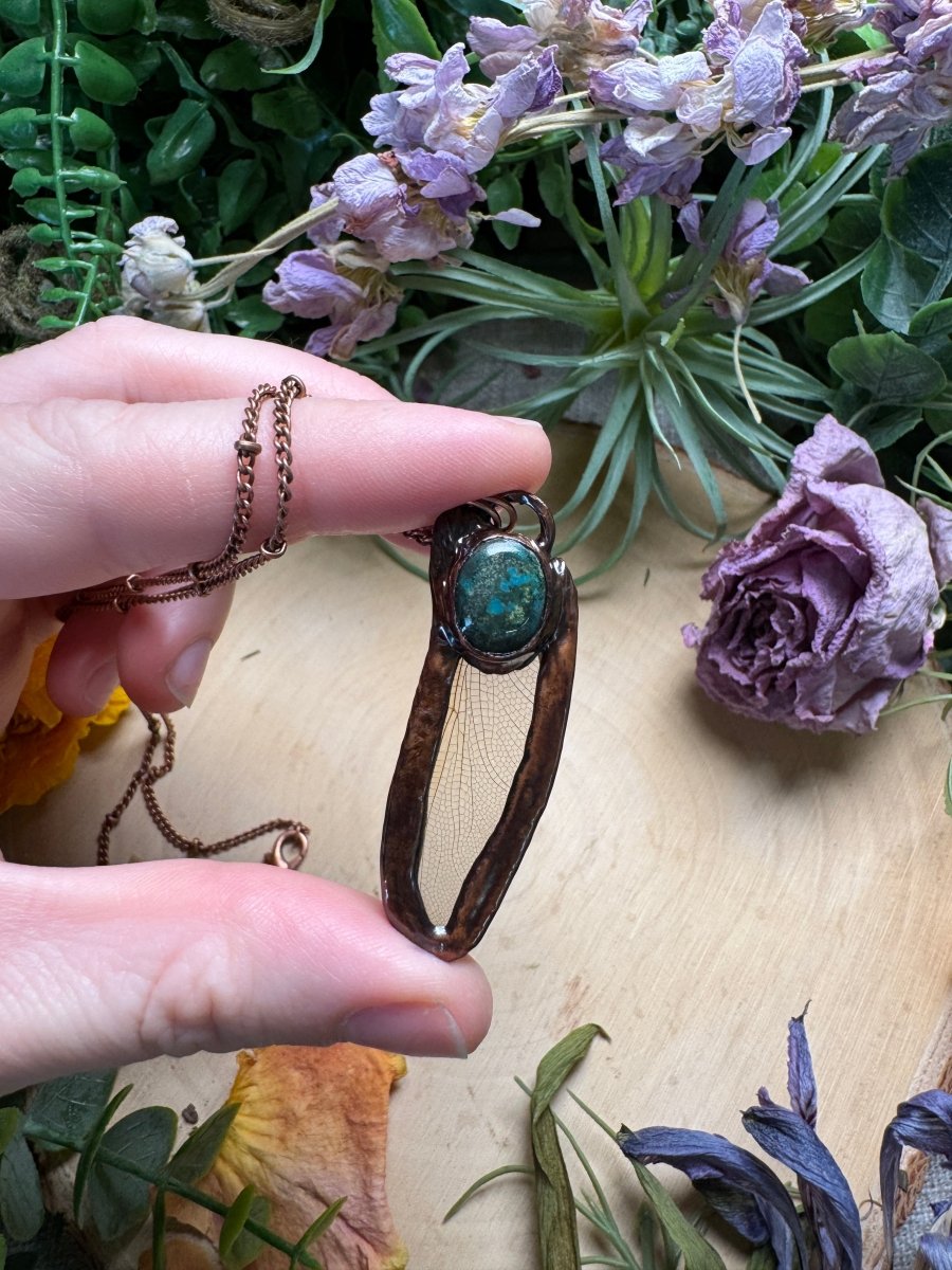 Turquoise and Dragonfly Wing Necklace | Copper Ashes