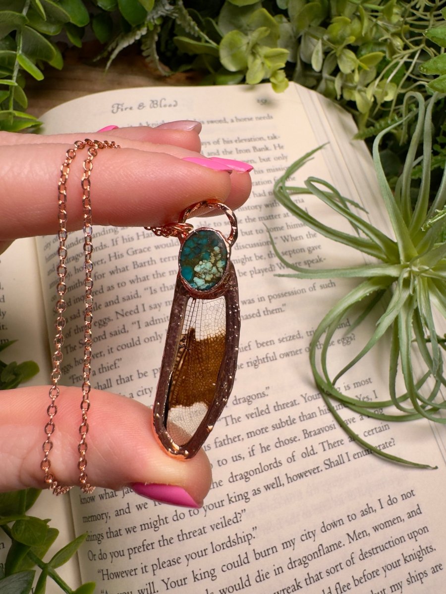 Turquoise and Dragonfly Wing Necklace | Copper Ashes