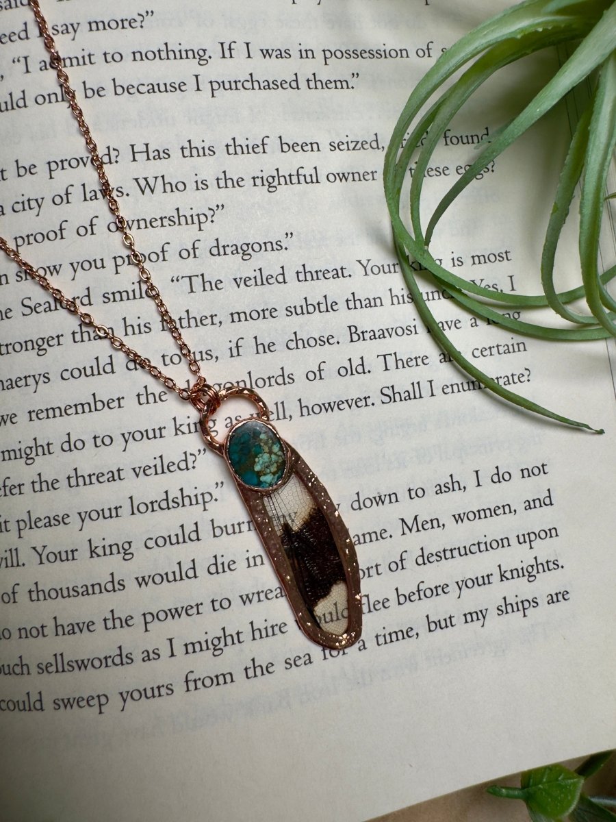 Turquoise and Dragonfly Wing Necklace | Copper Ashes