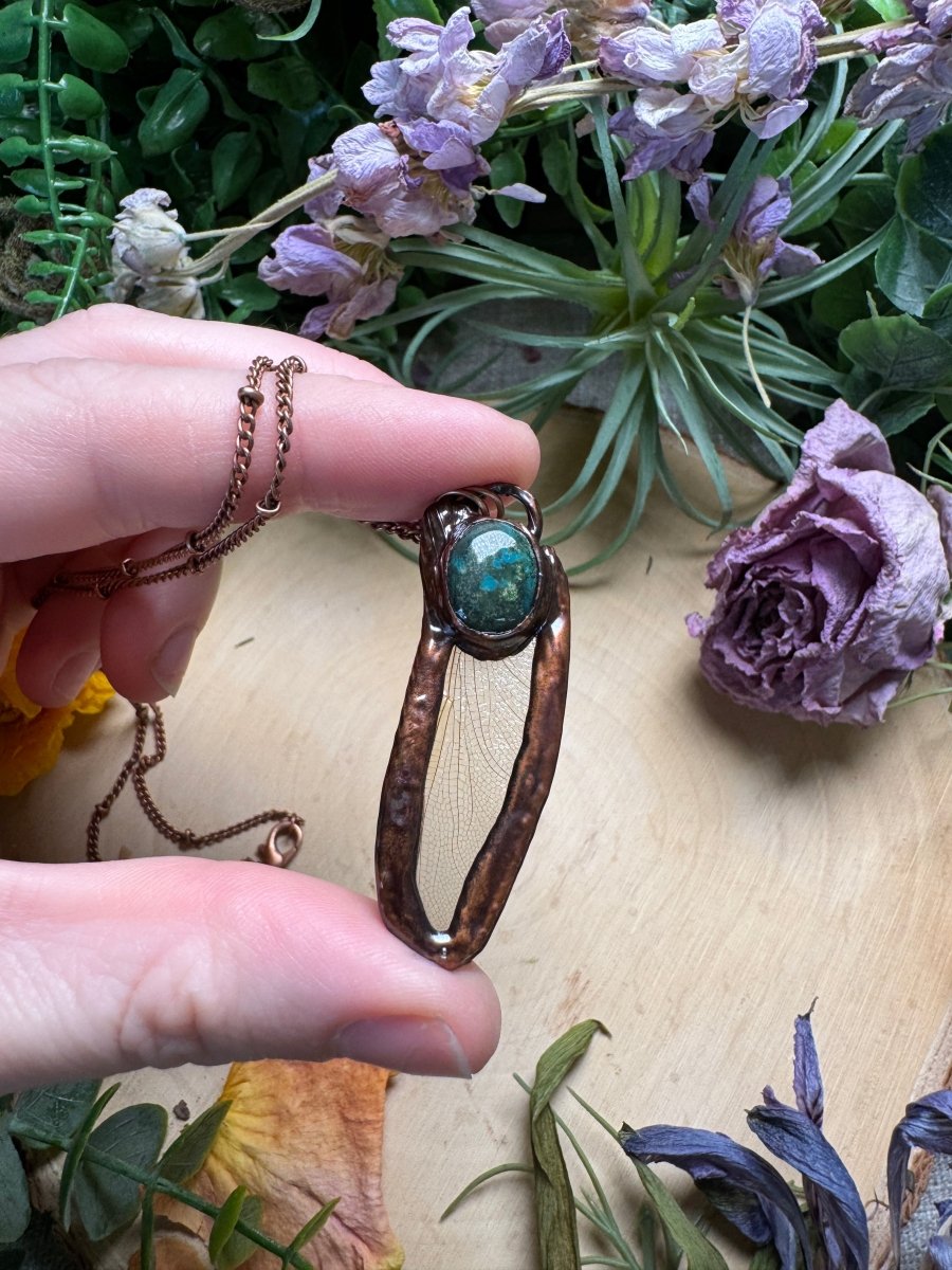 Turquoise and Dragonfly Wing Necklace | Copper Ashes