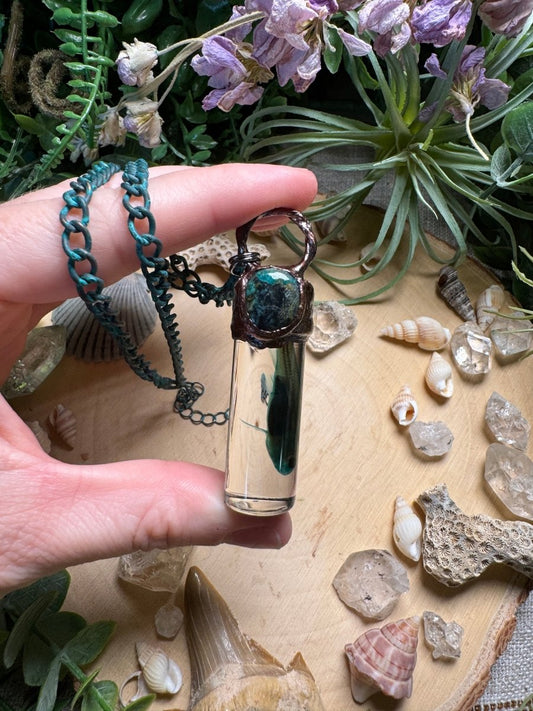 Turquoise and Minnow Oddity Vial Necklace | Copper Ashes