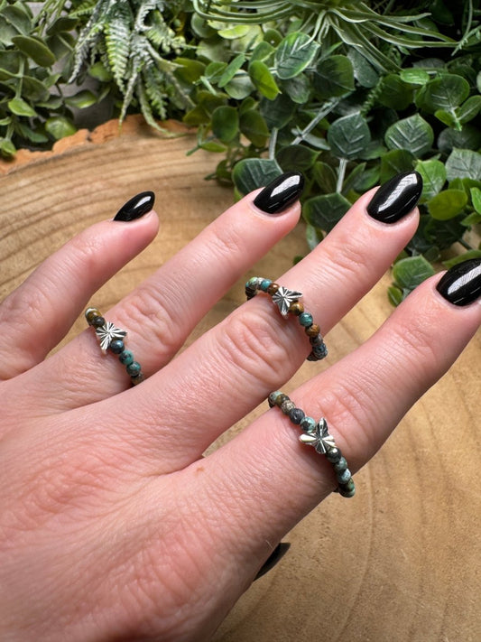 Turquoise Butterfly Beaded Stretch Ring | Copper Ashes