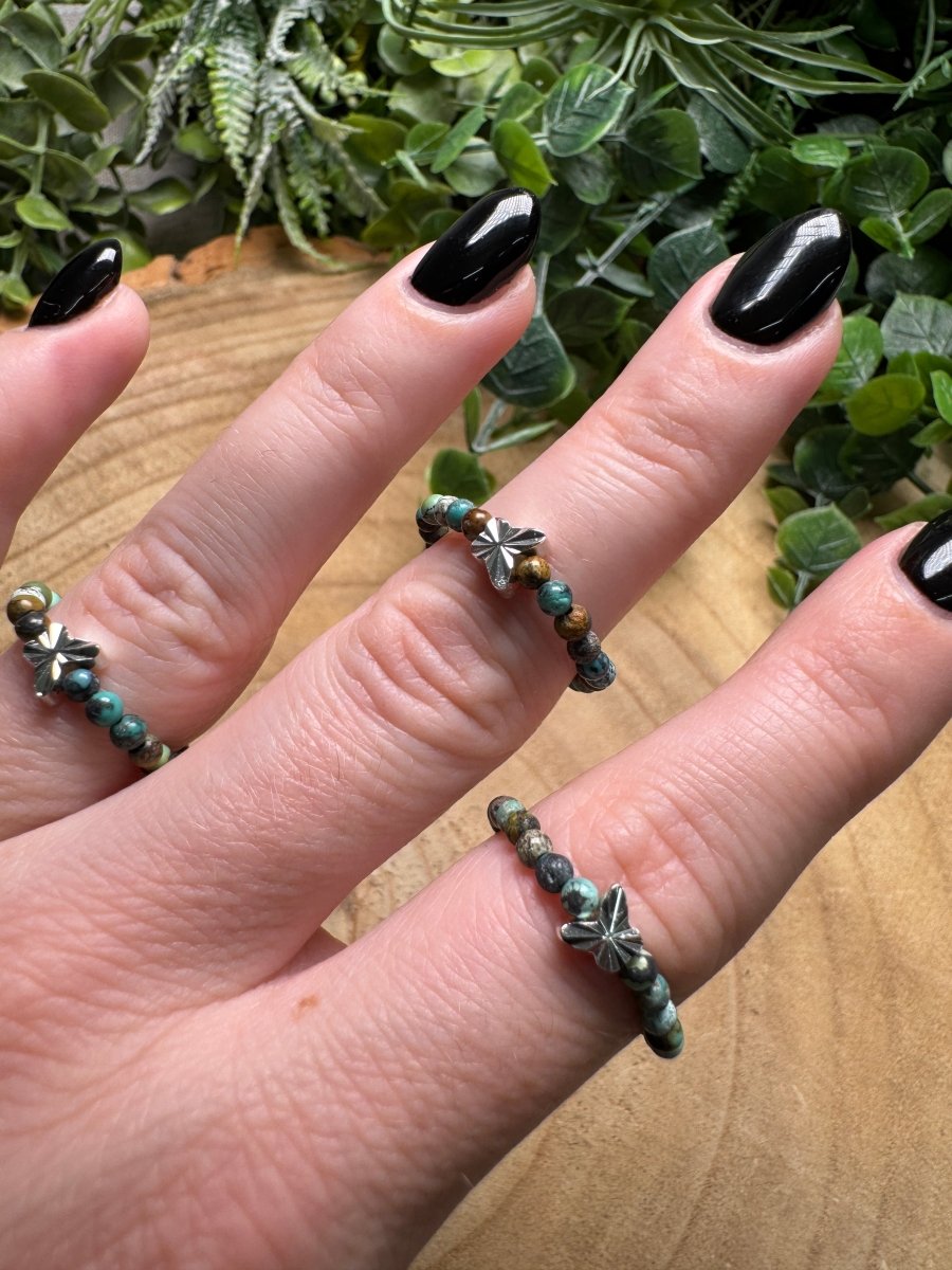 Turquoise Butterfly Beaded Stretch Ring | Copper Ashes