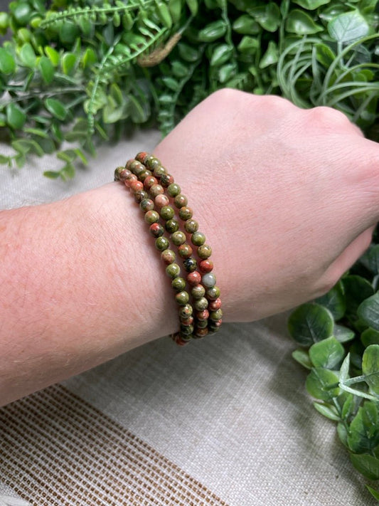 Unakite Jasper 4mm Beaded Bracelet | Copper Ashes