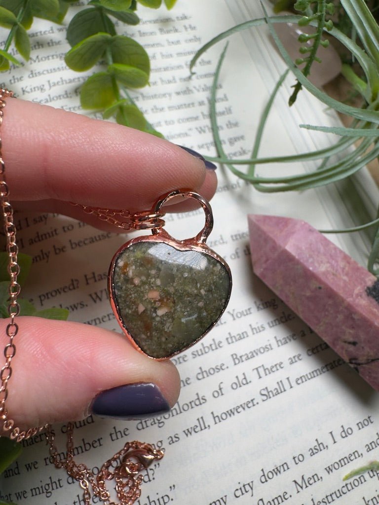 Unakite Jasper Heart Necklace | Copper Ashes