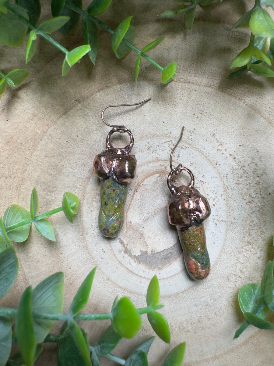 Unakite Jasper Penis Earrings | Copper Ashes