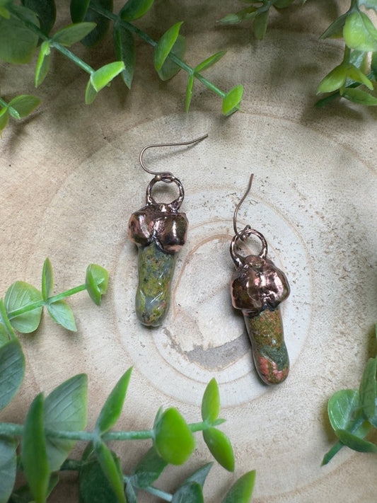Unakite Jasper Penis Earrings | Copper Ashes