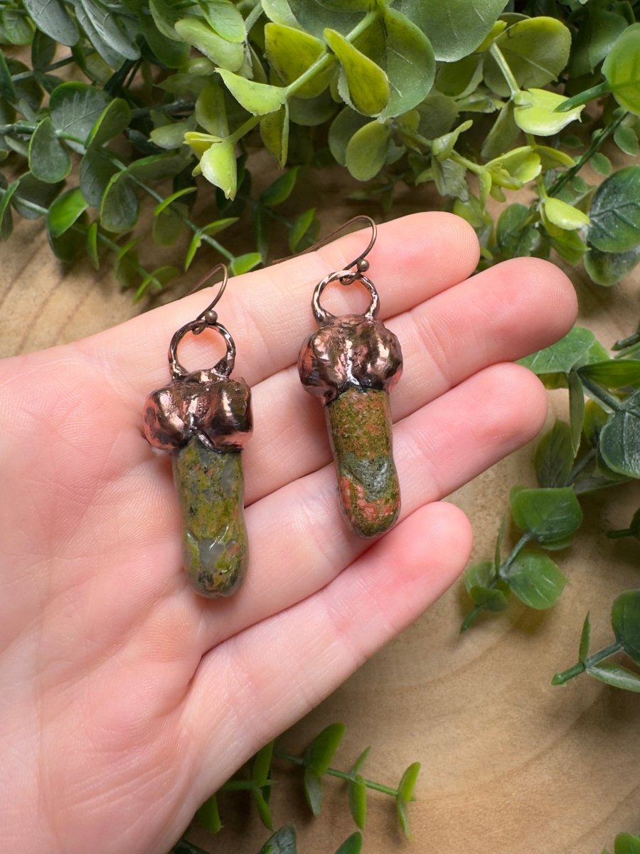 Unakite Jasper Penis Earrings | Copper Ashes