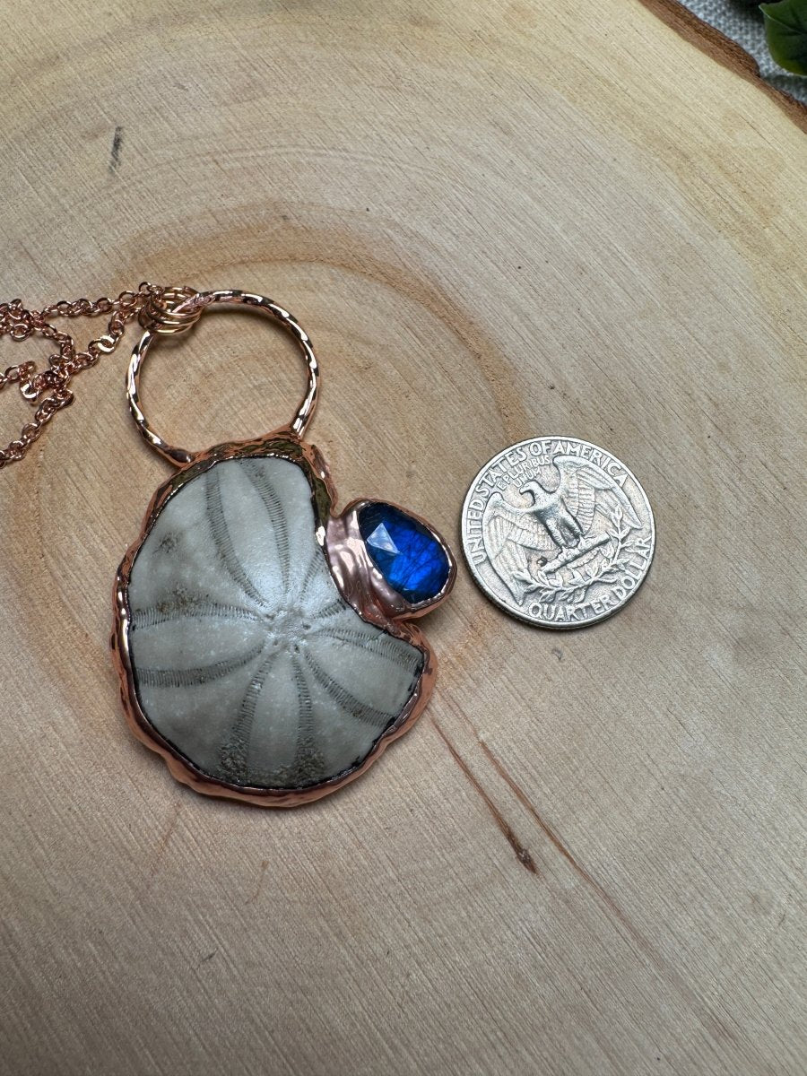 Velkan - Fossilized Sea Biscuit and Labradorite Necklace | Copper Ashes