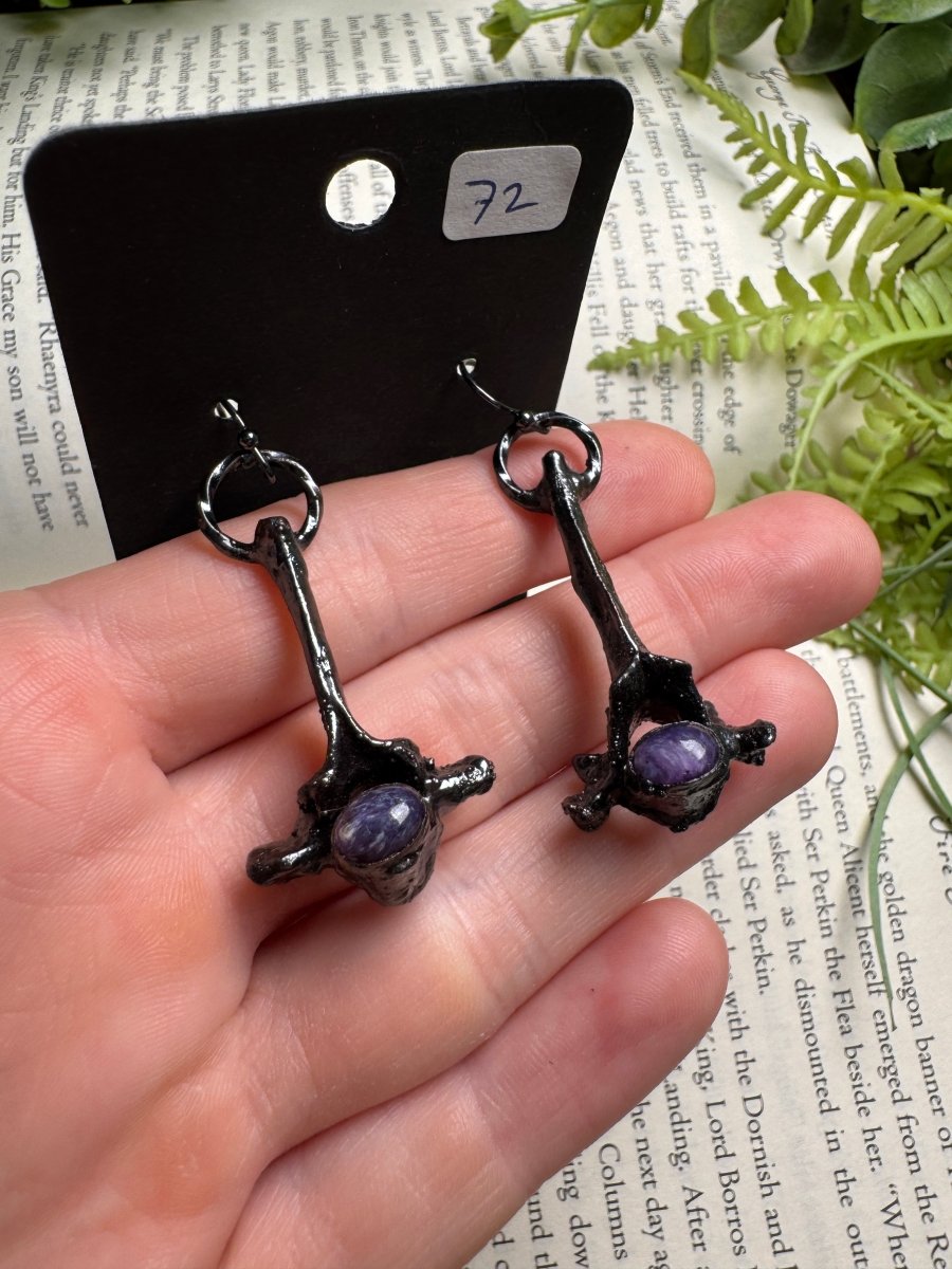 Vertebrae and Charoite Earrings | Copper Ashes