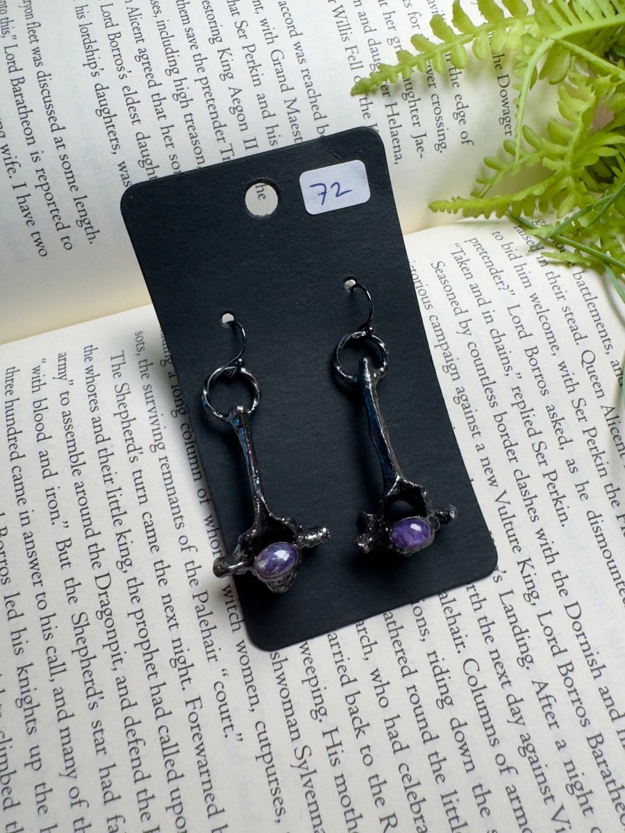Vertebrae and Charoite Earrings | Copper Ashes