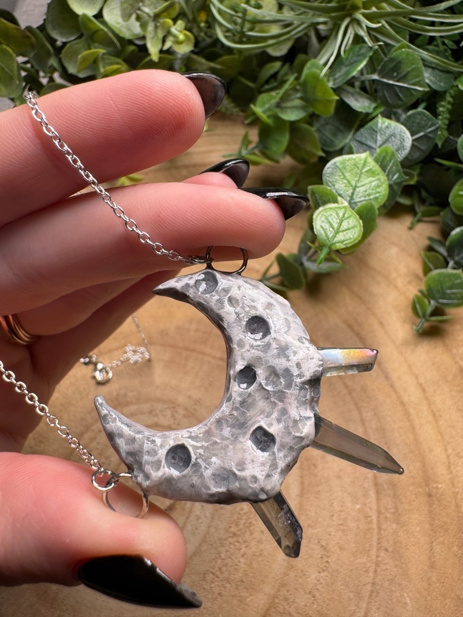 Whimsical Crystal Moon Necklace | Copper Ashes