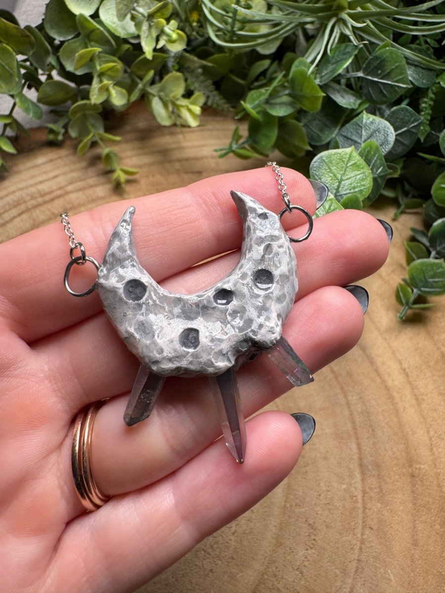 Whimsical Crystal Moon Necklace | Copper Ashes
