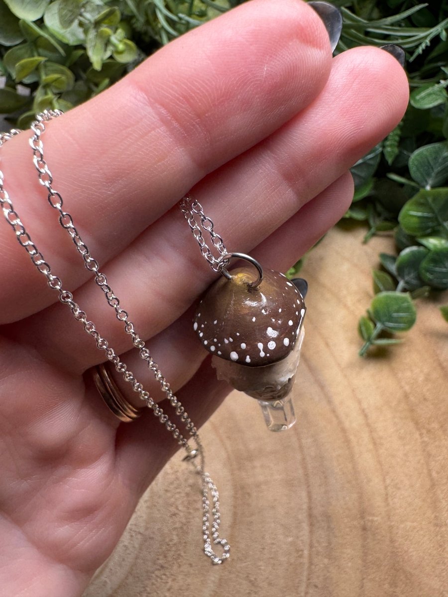 Whimsical Crystal Mushroom Necklace | Copper Ashes
