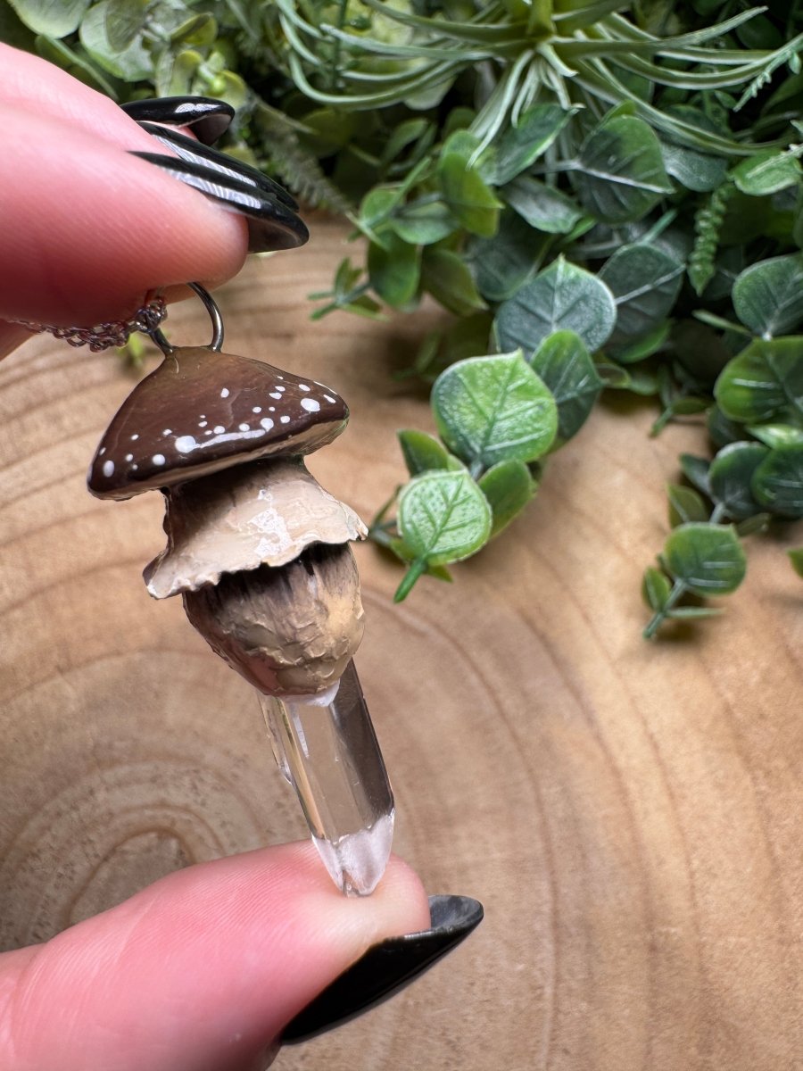 Whimsical Crystal Mushroom Necklace | Copper Ashes