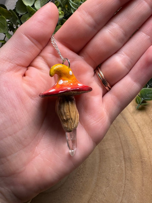 Whimsical Crystal Mushroom Necklace | Copper Ashes