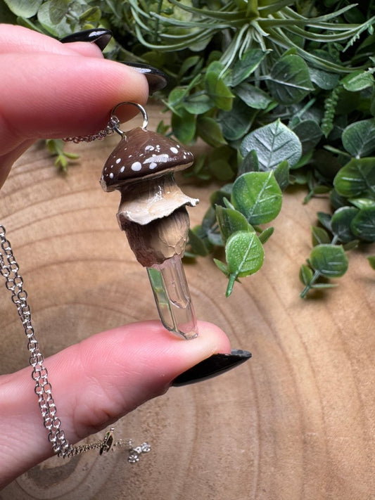 Whimsical Crystal Mushroom Necklace | Copper Ashes