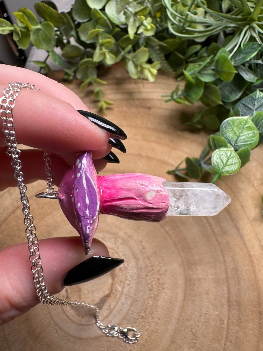 Whimsical Crystal Mushroom Necklace | Copper Ashes