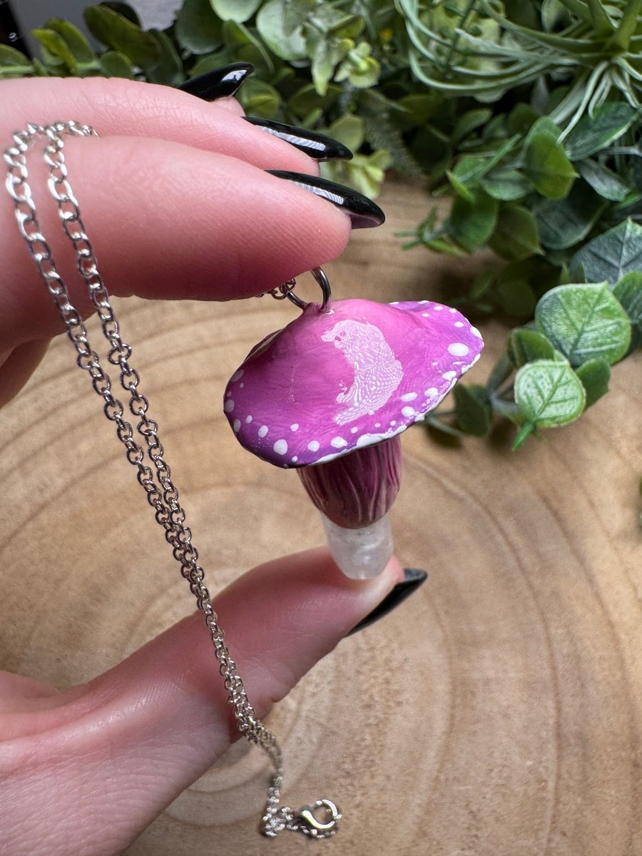 Whimsical Crystal Mushroom Necklace | Copper Ashes