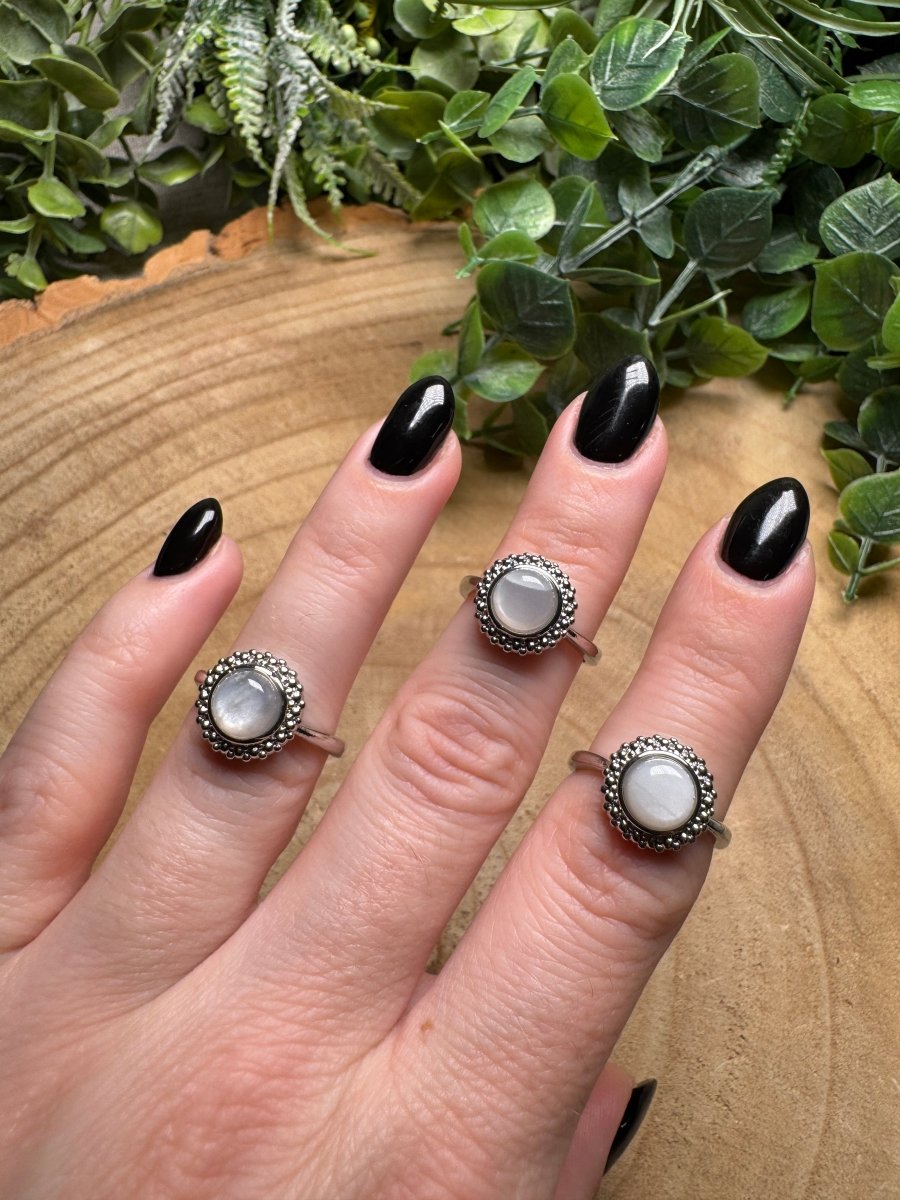 White Moonstone Ring Adjustable | Copper Ashes