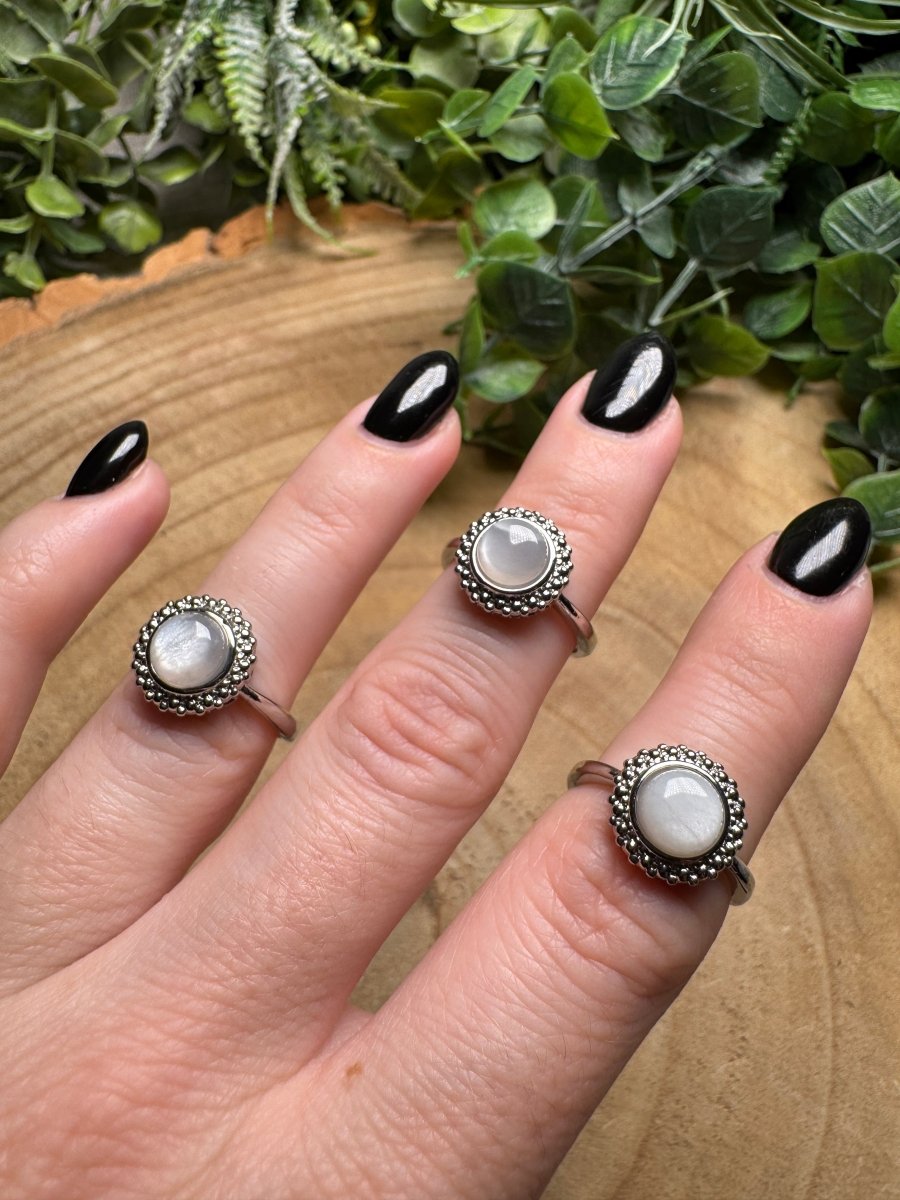 White Moonstone Ring Adjustable | Copper Ashes
