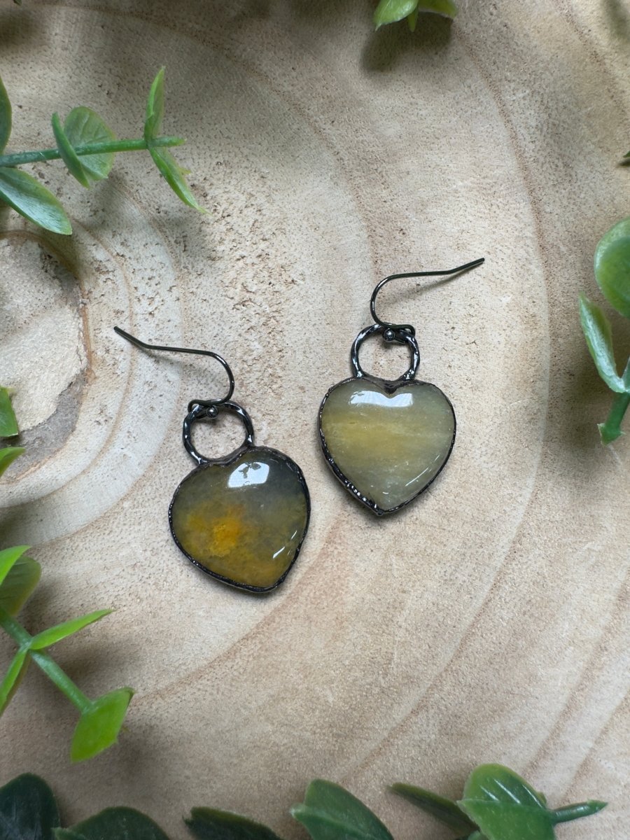 Yellow Aventurine Heart Earrings | Copper Ashes