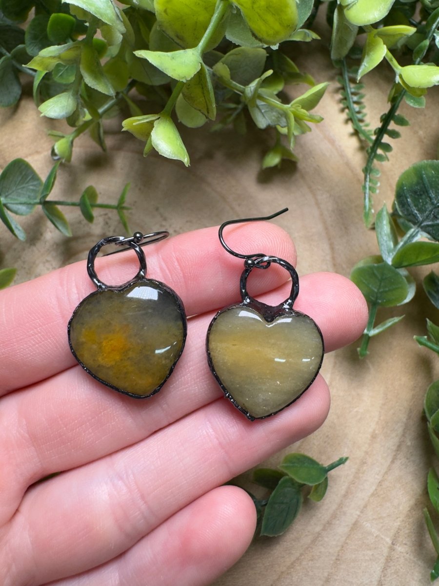 Yellow Aventurine Heart Earrings | Copper Ashes