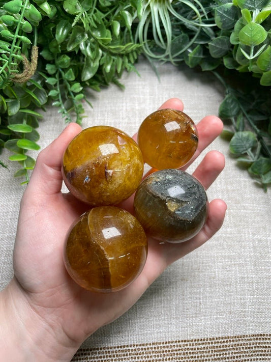 Yellow Fluorite Sphere | Copper Ashes