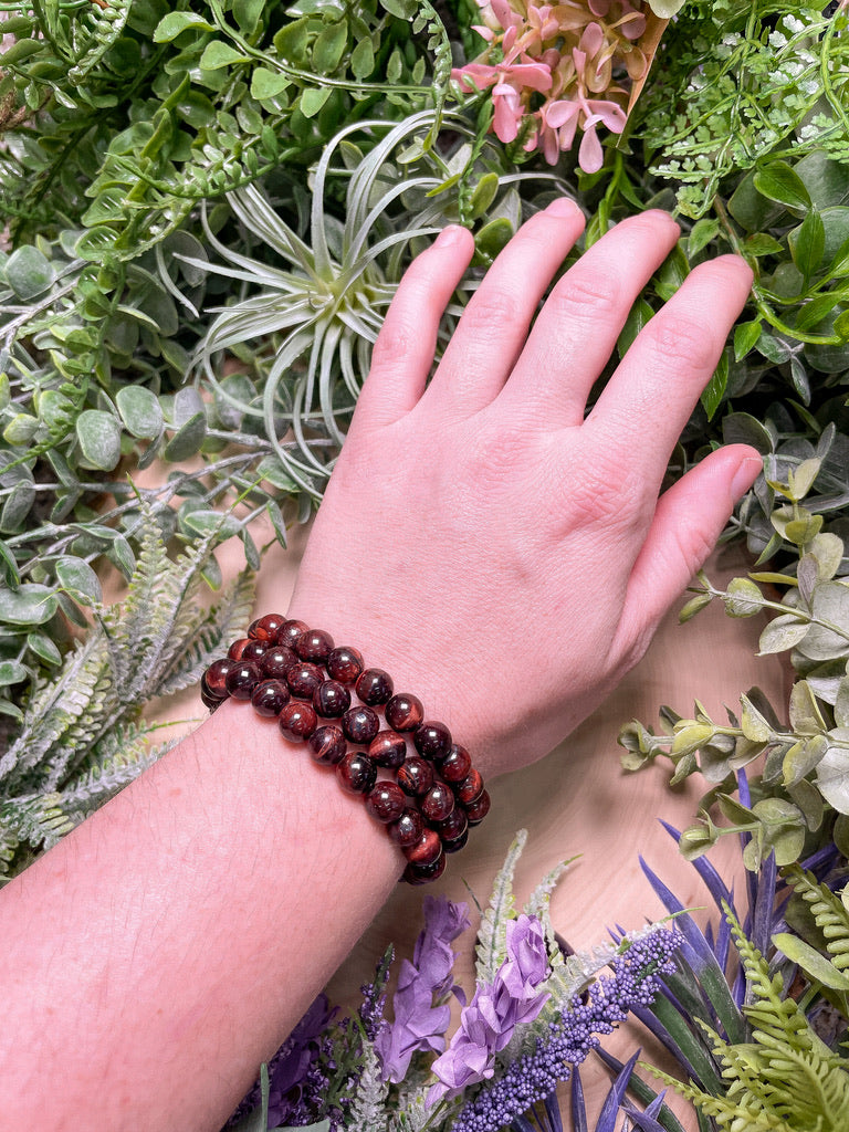 8mm Beaded Red Tigers Eye Bracelet