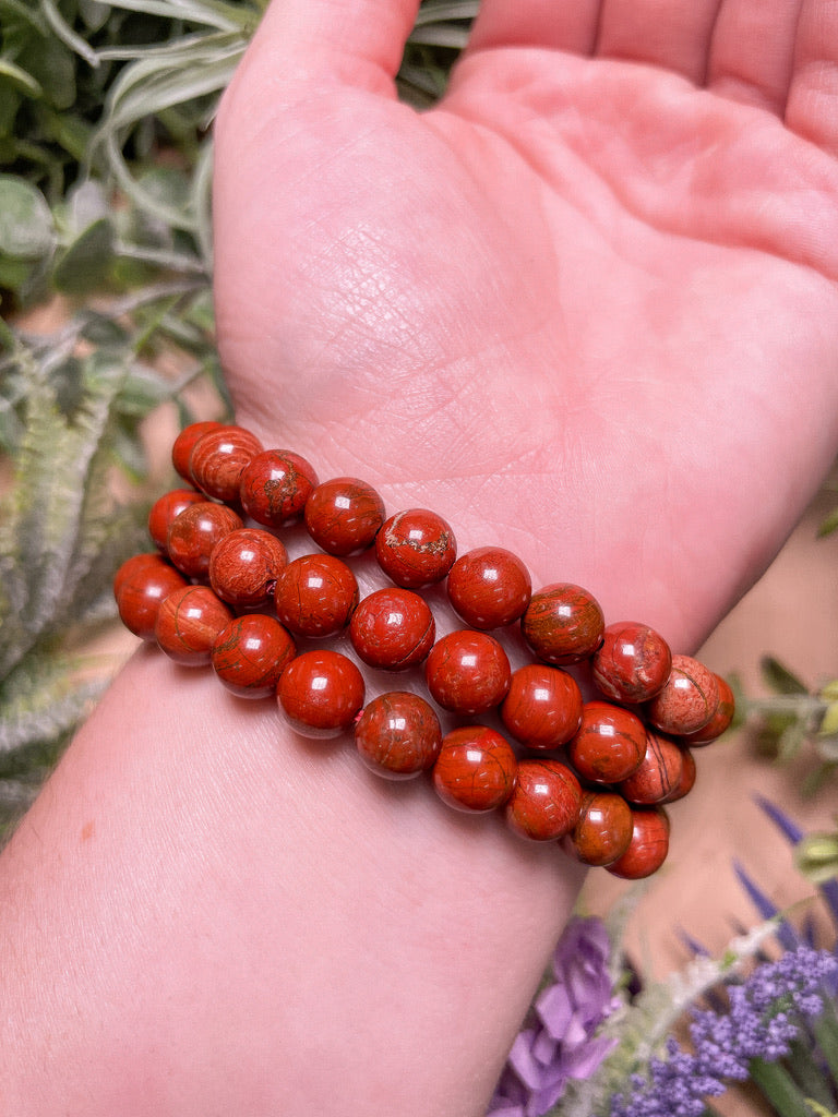 8mm Beaded Red Jasper Bracelet