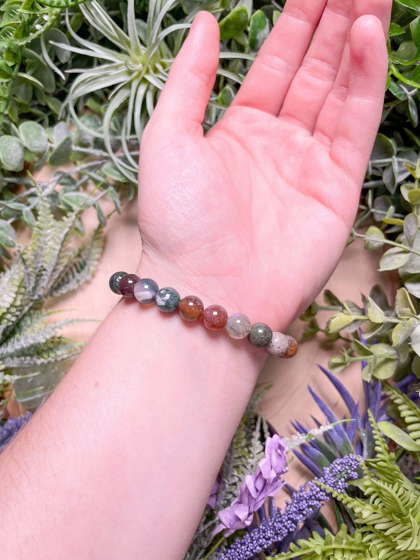 8mm Beaded Indian Agate Bracelet