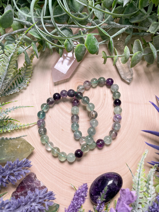 8mm Beaded Rainbow Fluorite Bracelet