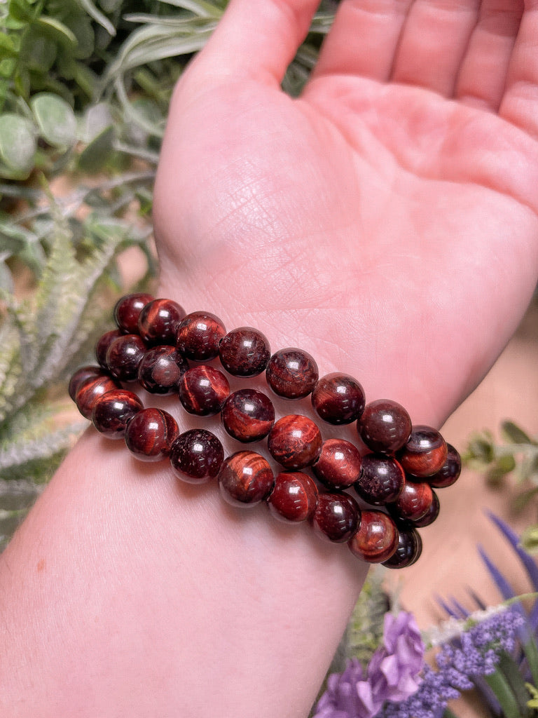 8mm Beaded Red Tigers Eye Bracelet