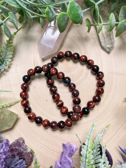 8mm Beaded Red Tigers Eye Bracelet