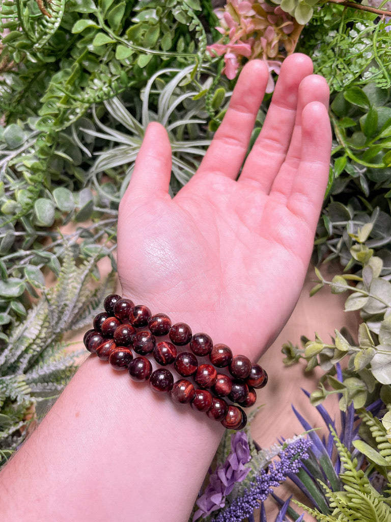 8mm Beaded Red Tigers Eye Bracelet