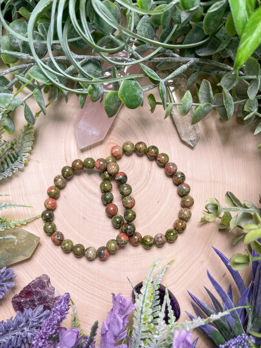 8mm Beaded Unakite Jasper Bracelet