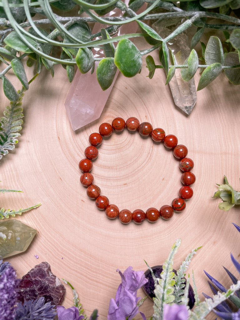 8mm Beaded Red Jasper Bracelet