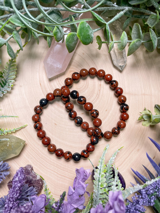 8mm Beaded Red Obsidian Bracelet