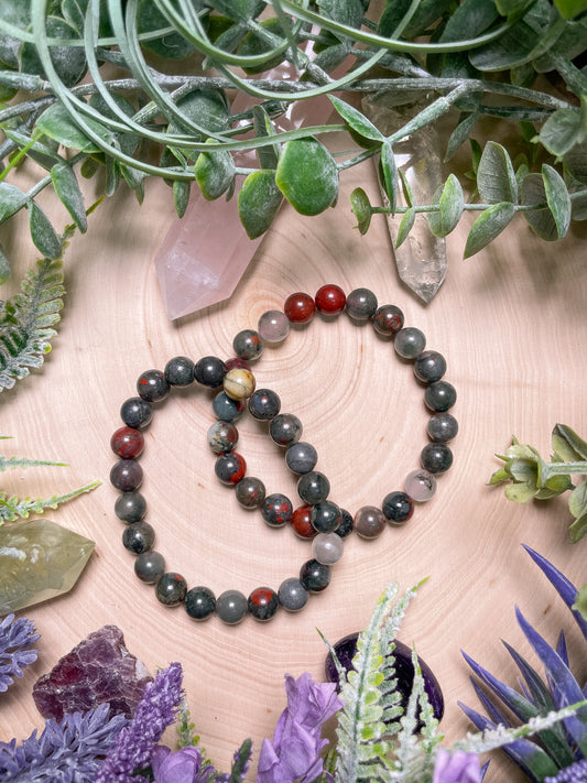 8mm Beaded Bloodstone Bracelet