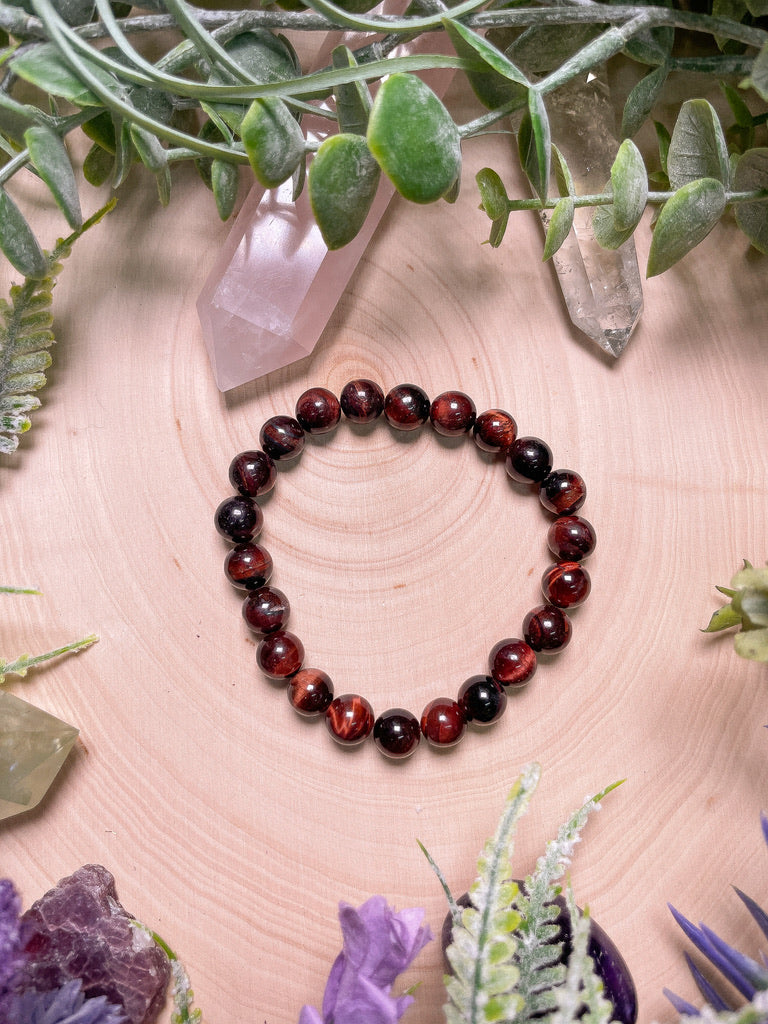 8mm Beaded Red Tigers Eye Bracelet
