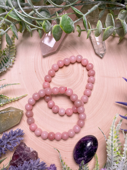 8mm Beaded Pink Opal Bracelet