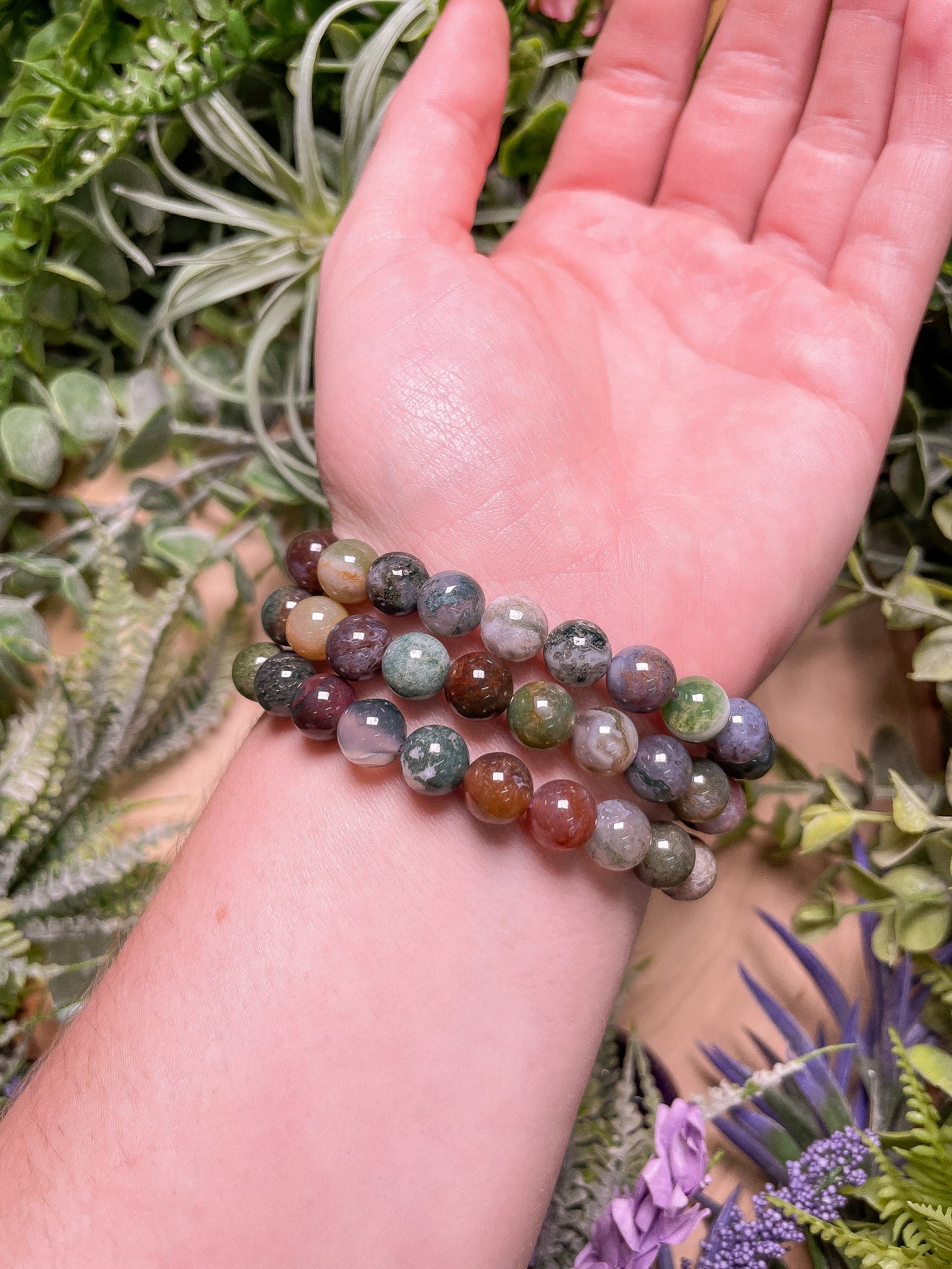 8mm Beaded Indian Agate Bracelet